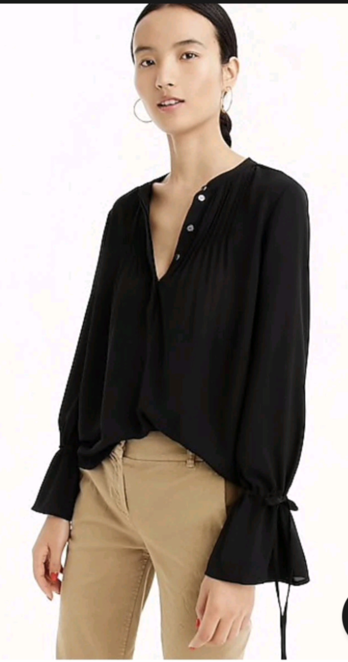 J. Crew Black Tie Sleeve Top With Pintucks